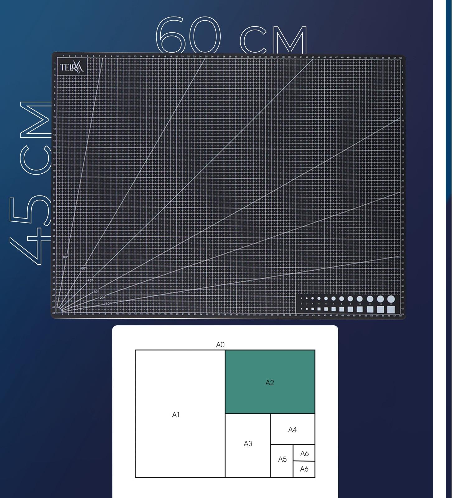Мат для резки, пятислойный, 60×45 см, А2, чёрный