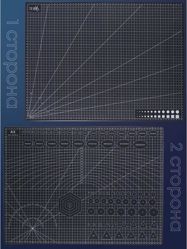 Мат для резки, пятислойный, 60×45 см, А2, чёрный