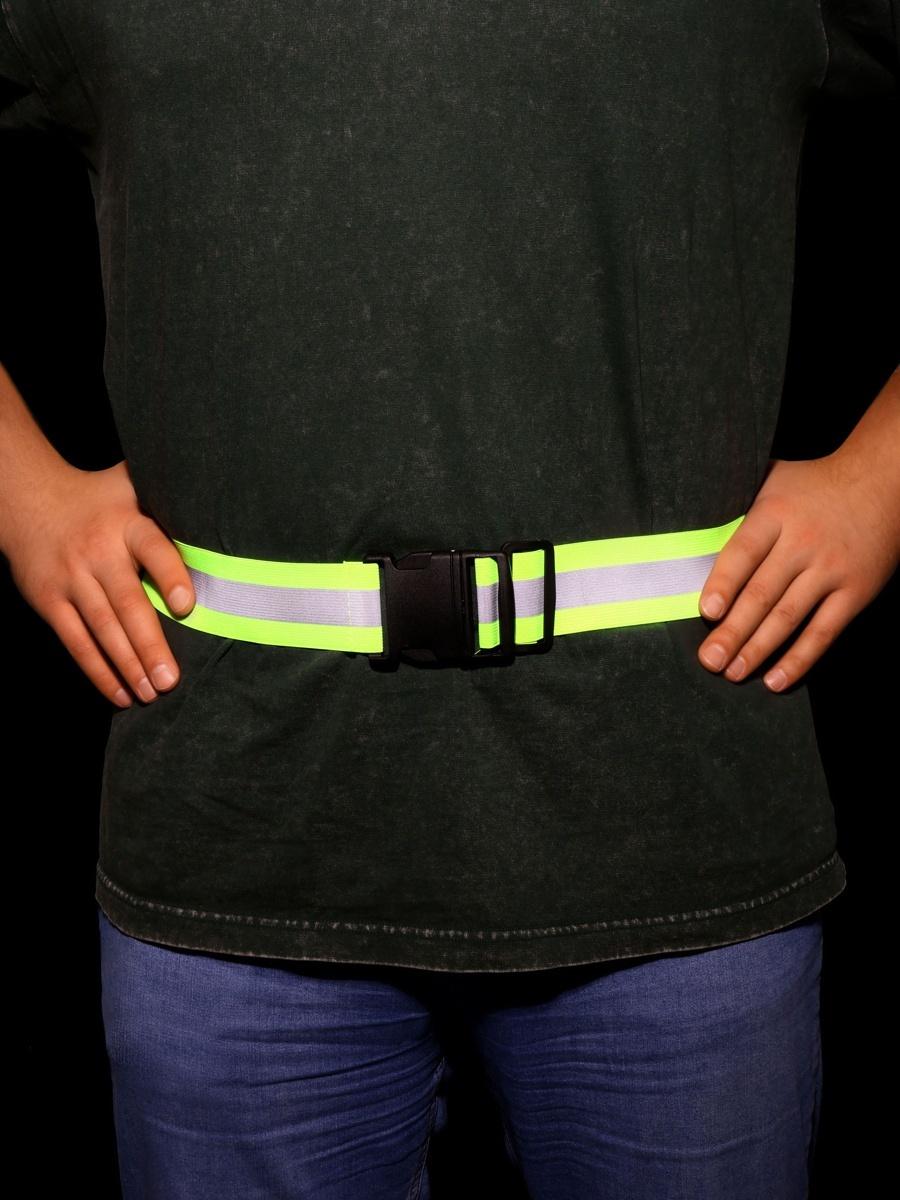 Пояс светоотражающий, эластичный, с фастексом, 50 - 100 см × 4.5 см, зелёный