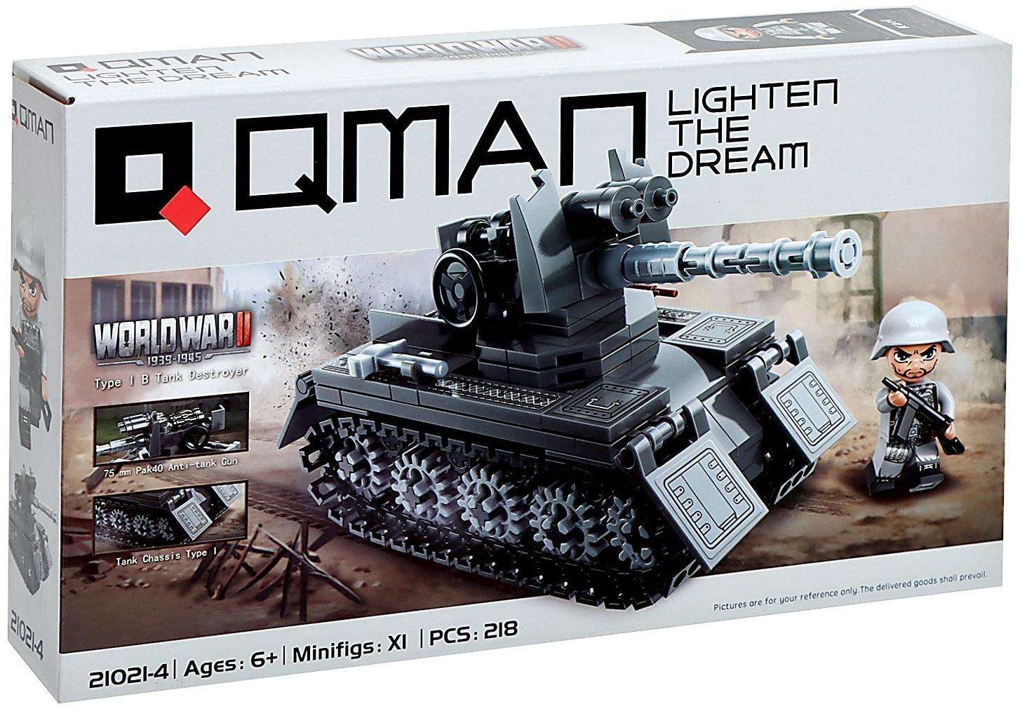 Конструктор блочный Вторая мировая война «Военный танк», 218 деталей