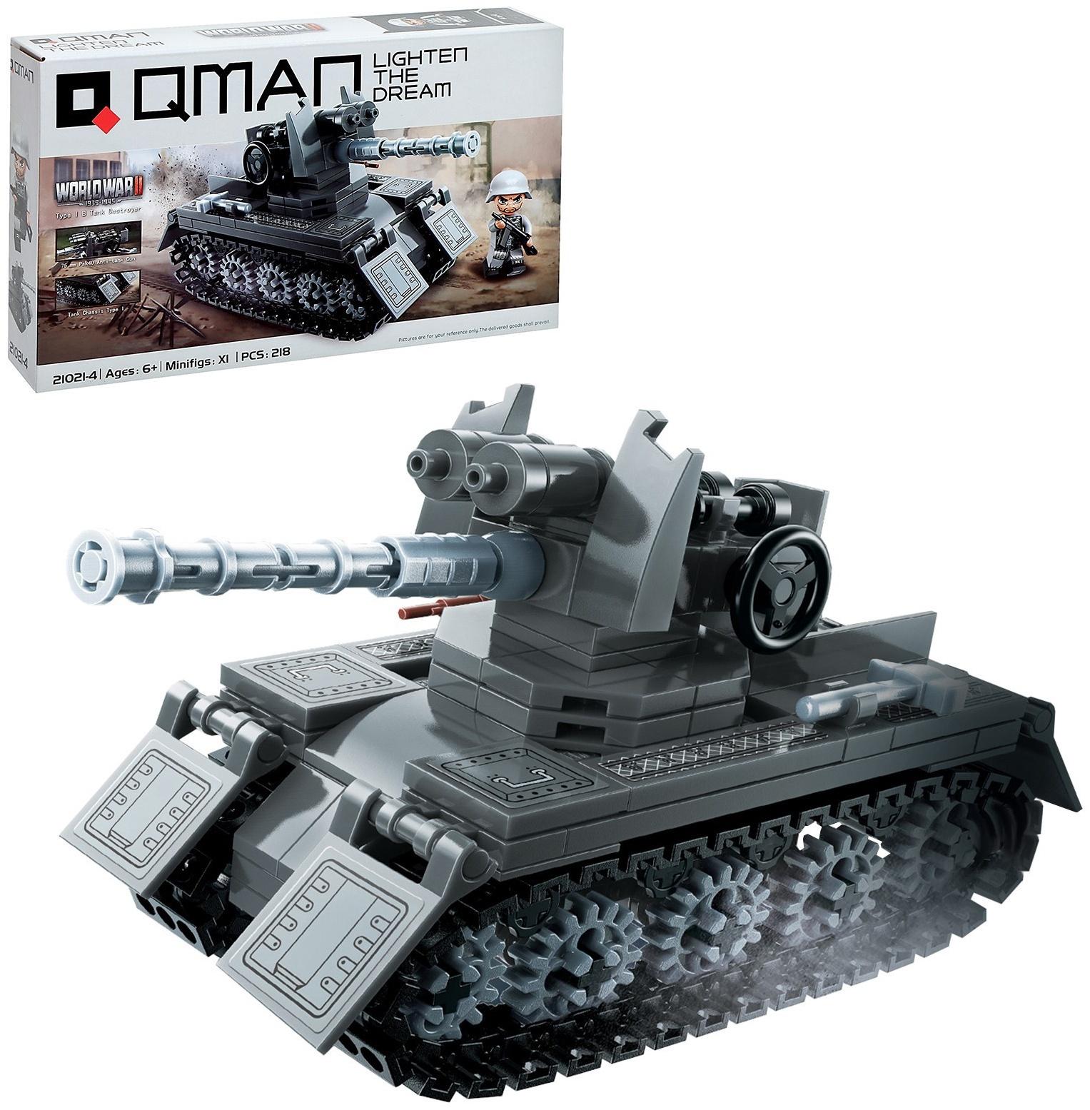 Конструктор блочный Вторая мировая война «Военный танк», 218 деталей