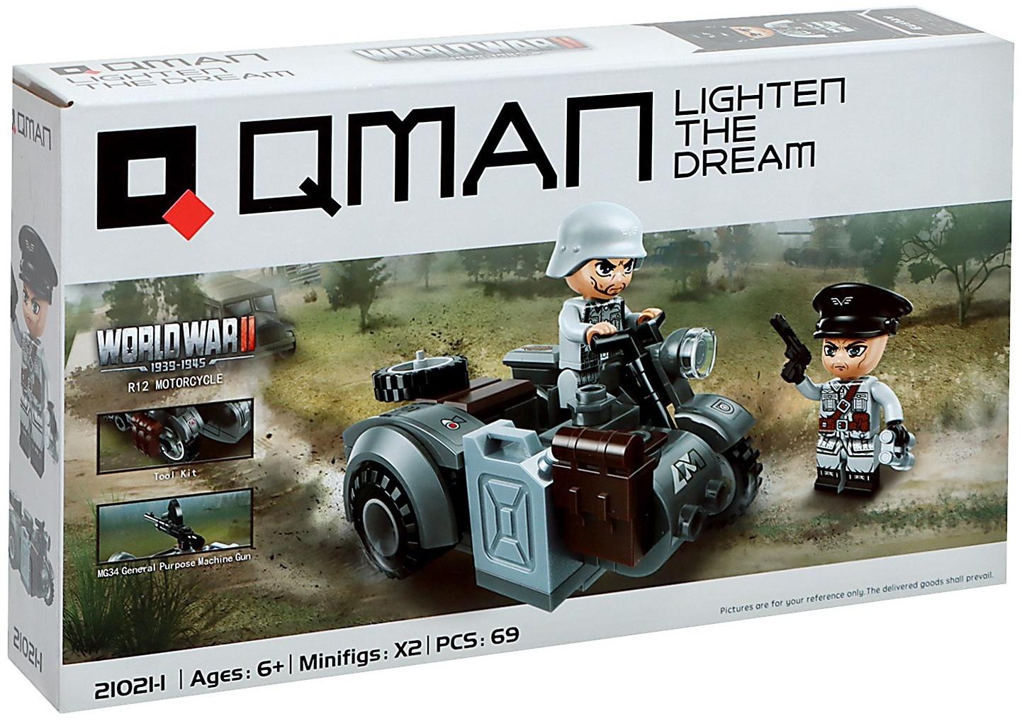 Конструктор блочный Вторая мировая война «Военный мотоцикл», 69 деталей