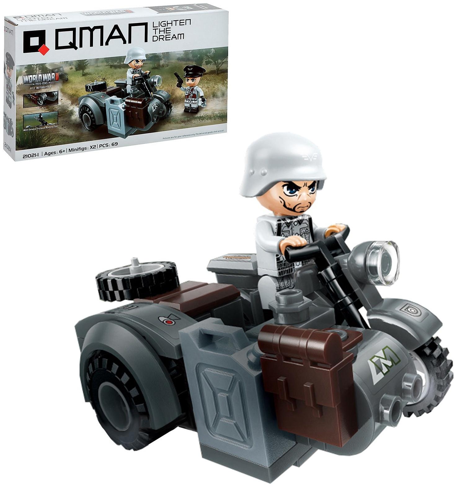 Конструктор блочный Вторая мировая война «Военный мотоцикл», 69 деталей