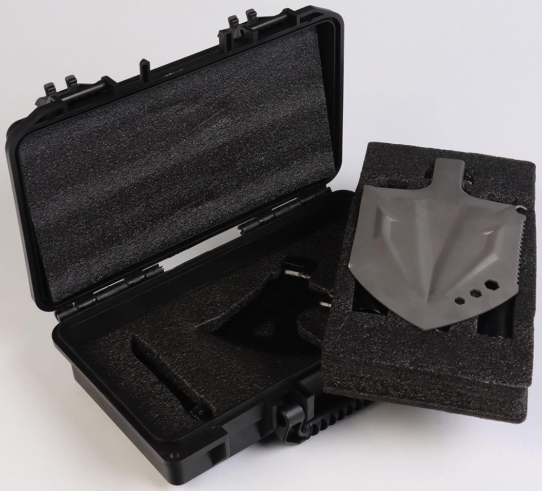 Лопата тактическая многофункциональная, с топором, в кейсе