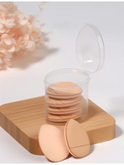 Спонжи для макияжа, с держателем, набор - 6 шт, 3,9 × 3,1 см, в футляре, цвет бежевый