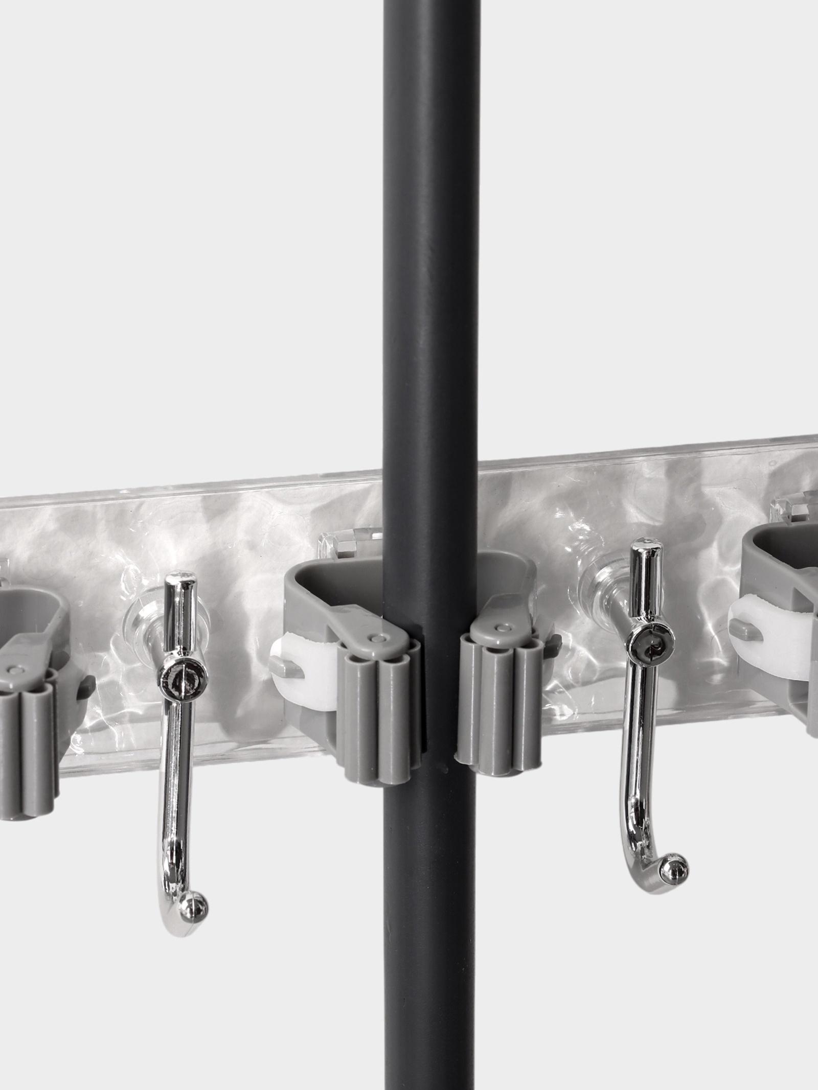 Держатель для швабр настенный самоклеящийся, прозрачная основа, 4 отделения, 42.5×6×6 см