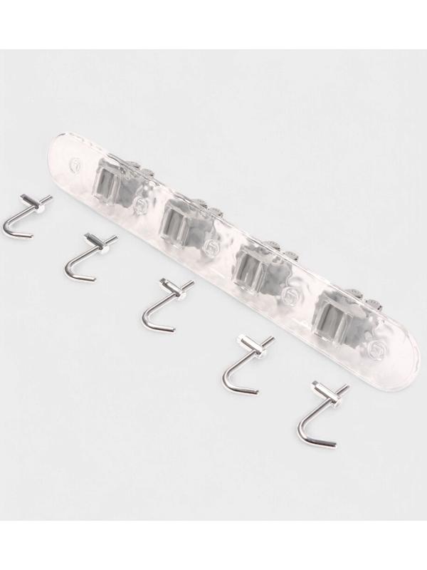 Держатель для швабр настенный самоклеящийся, прозрачная основа, 4 отделения, 42.5×6×6 см