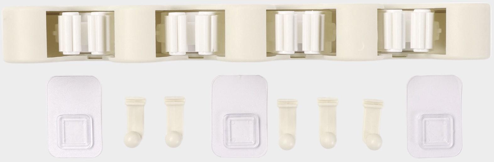 Держатель для швабр настенный самоклеящийся, 4 отделения, 33×6×6 см