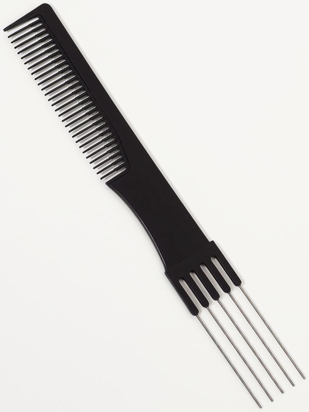 Расчёска для начёса с металлической вилкой, 20×2.7 см, чёрная