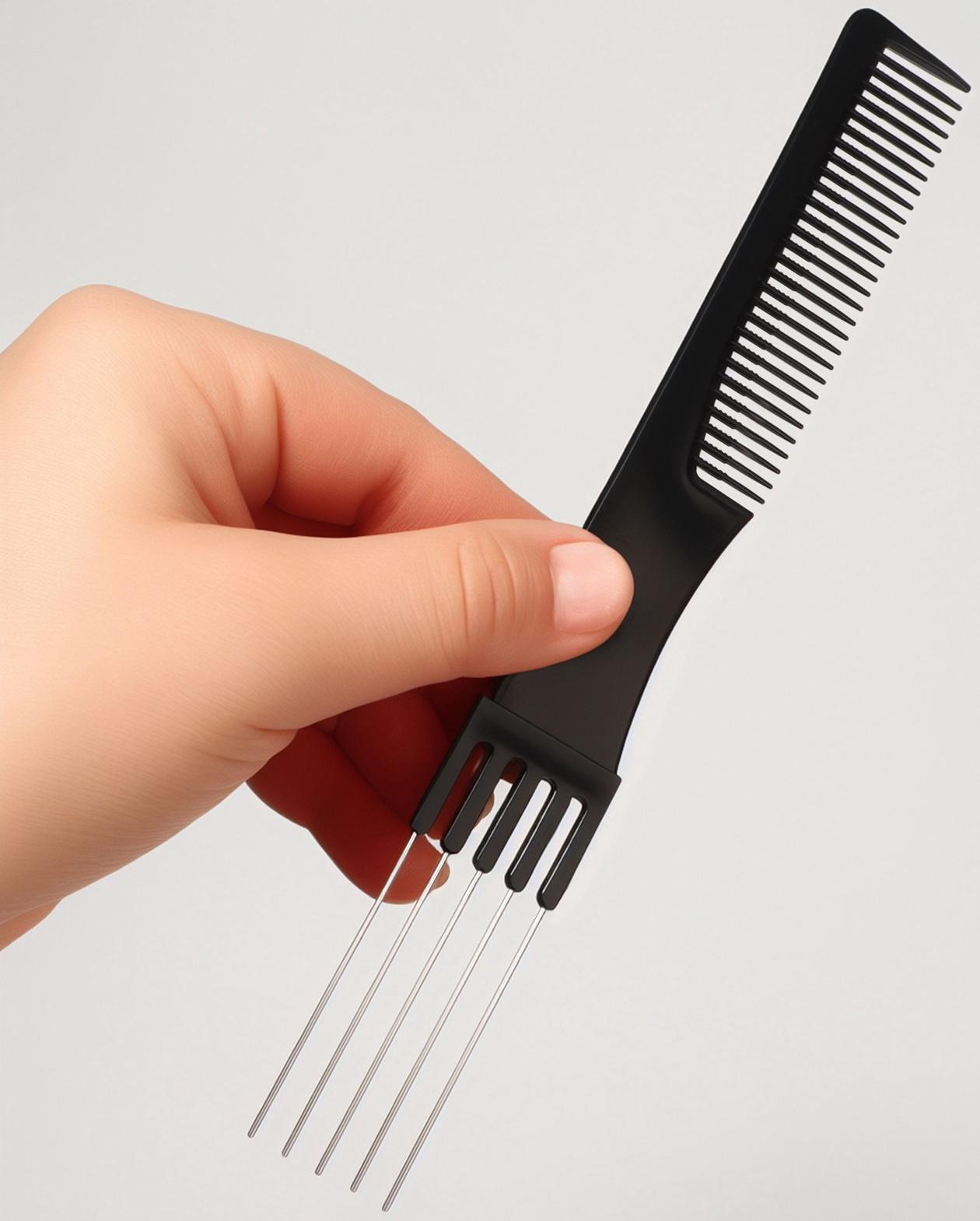 Расчёска для начёса с металлической вилкой, 20×2.7 см, чёрная