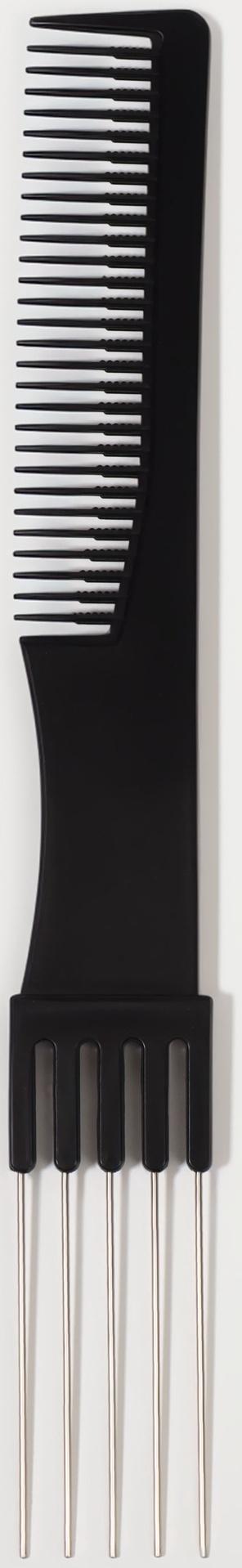 Расчёска для начёса с металлической вилкой, 20×2.7 см, чёрная
