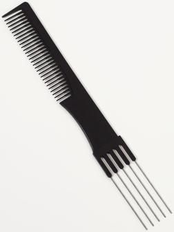 Расчёска для начёса с металлической вилкой, 20×2.7 см, чёрная