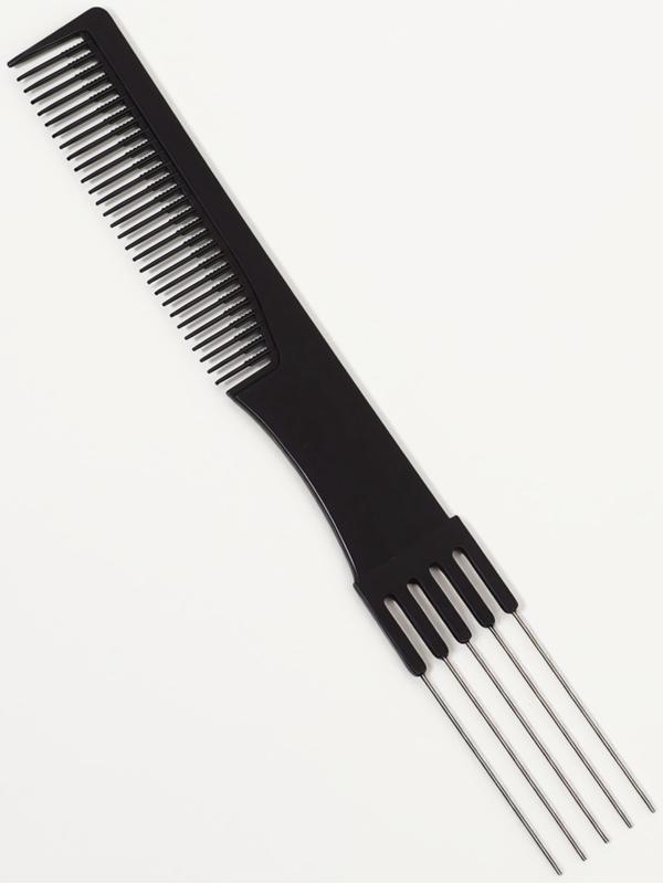 Расчёска для начёса с металлической вилкой, 20×2.7 см, чёрная