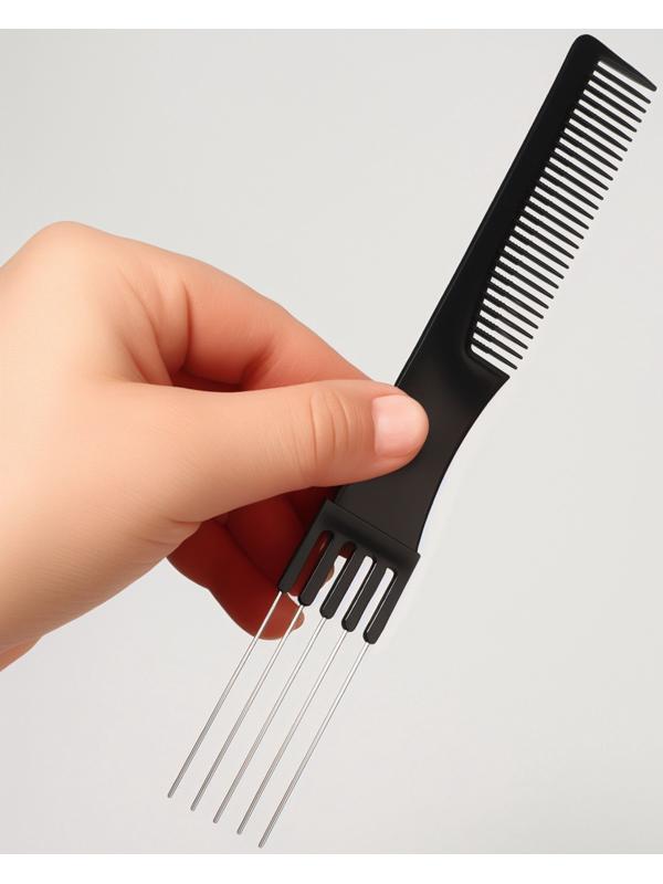 Расчёска для начёса с металлической вилкой, 20×2.7 см, чёрная