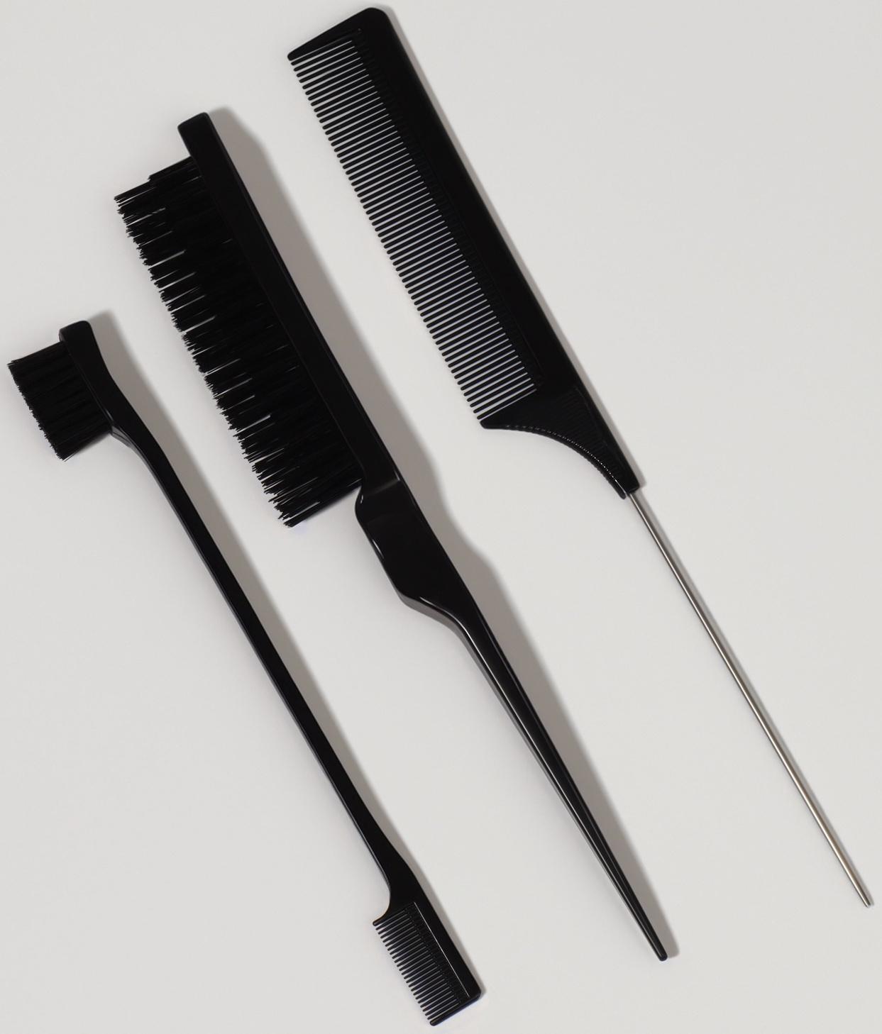 Набор расчёсок, 3 предмета: щётка, с хвостиком, мини-щётка, чёрный