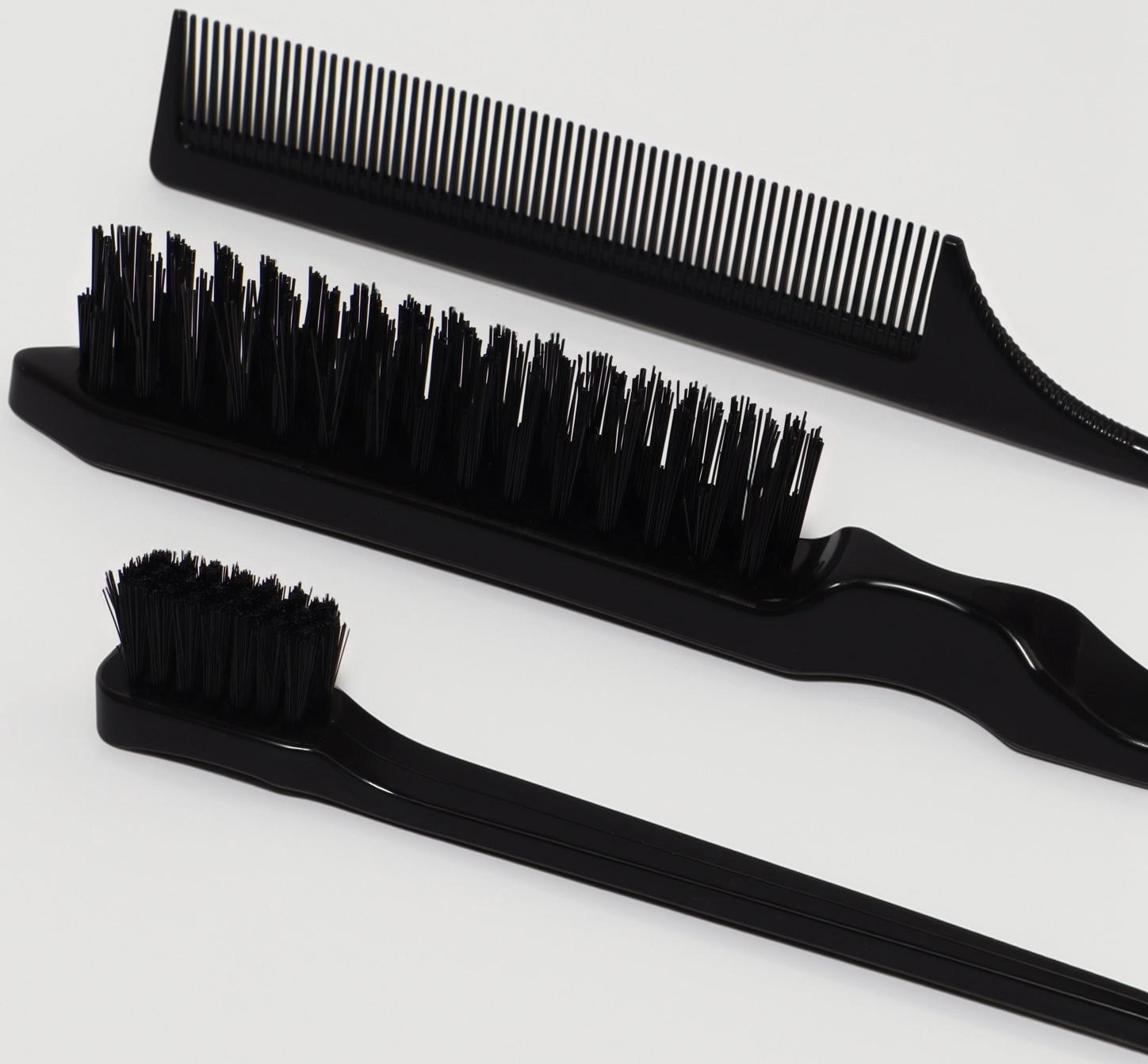 Набор расчёсок, 3 предмета: щётка, с хвостиком, мини-щётка, чёрный