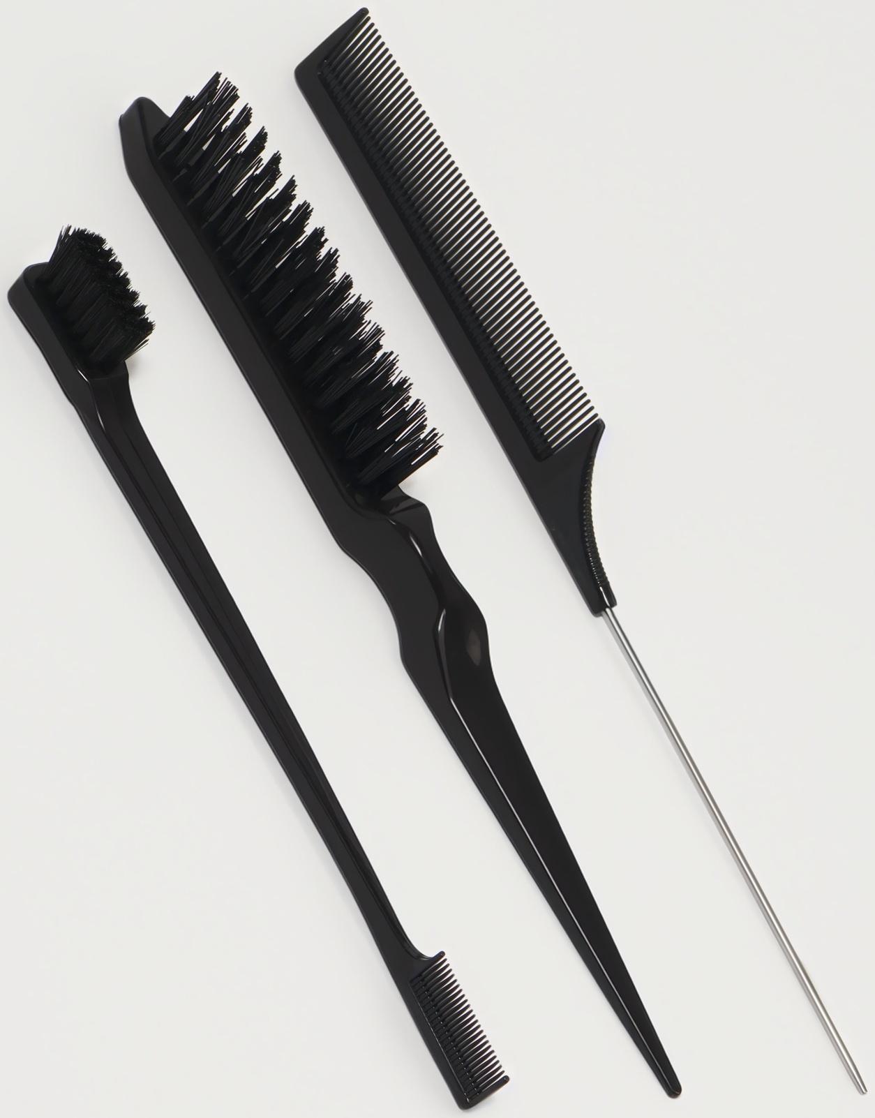 Набор расчёсок, 3 предмета: щётка, с хвостиком, мини-щётка, чёрный