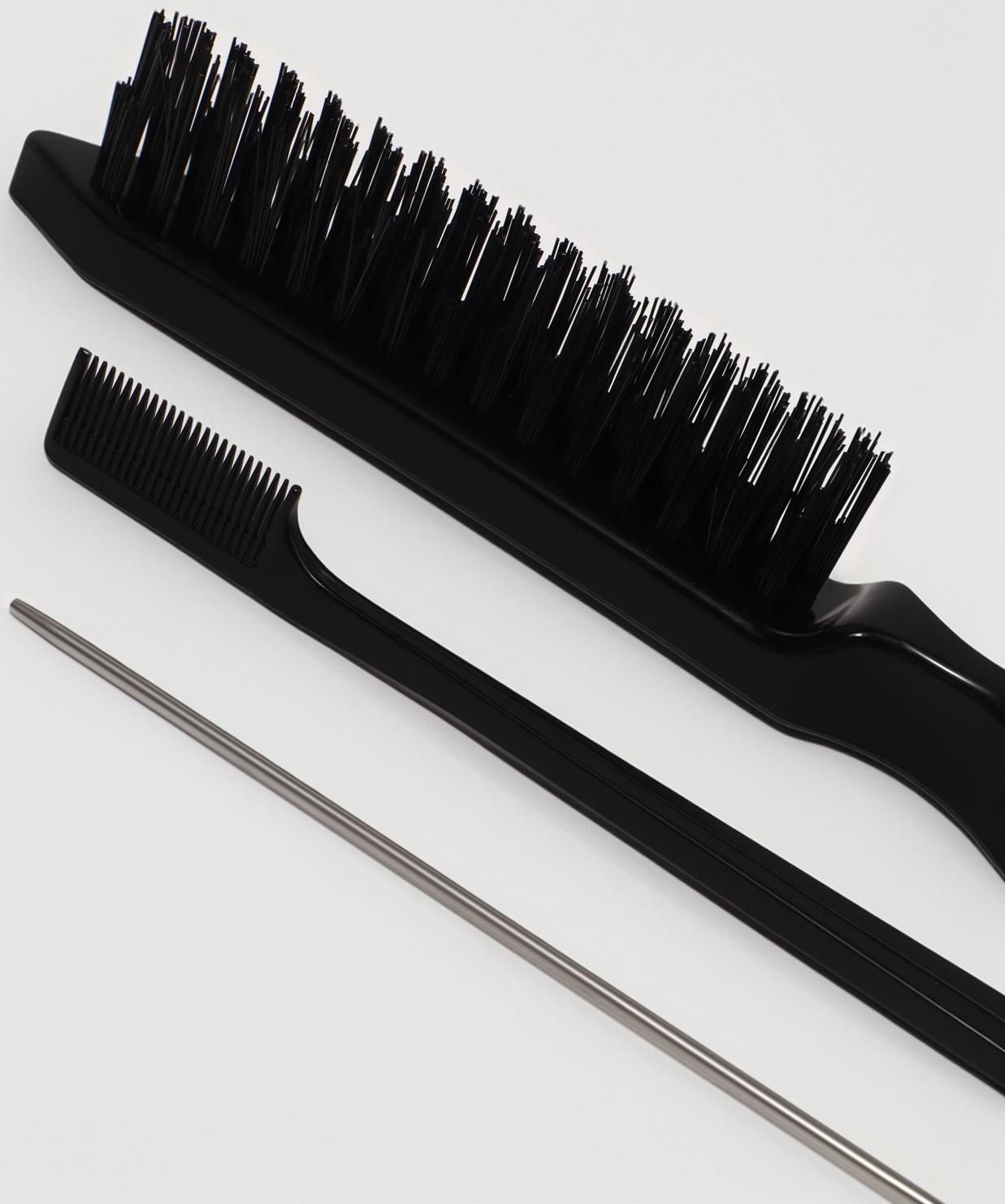 Набор расчёсок, 3 предмета: щётка, с хвостиком, мини-щётка, чёрный