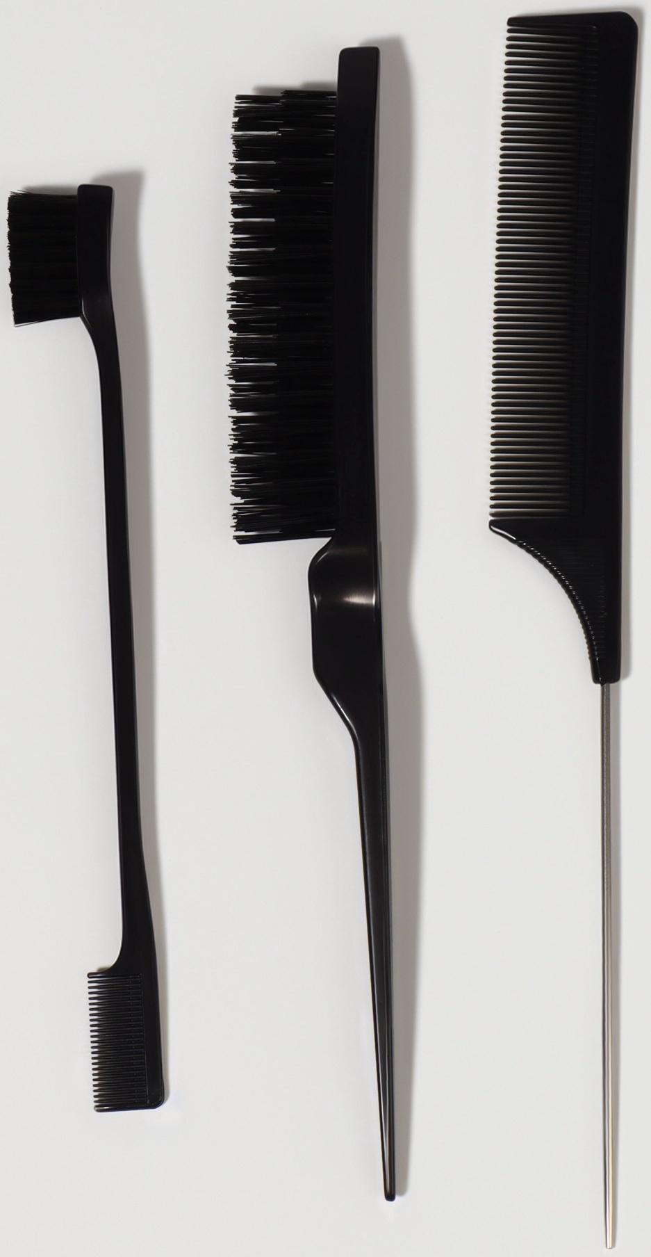 Набор расчёсок, 3 предмета: щётка, с хвостиком, мини-щётка, чёрный