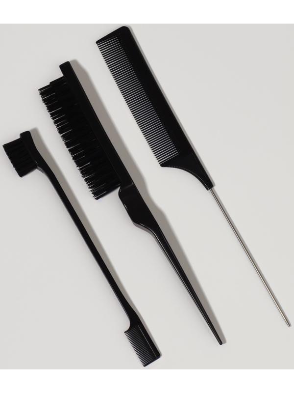 Набор расчёсок, 3 предмета: щётка, с хвостиком, мини-щётка, чёрный