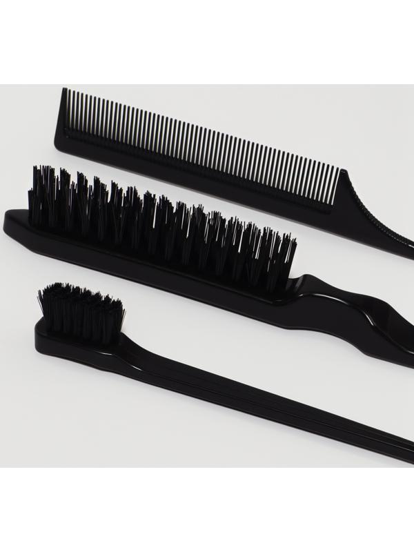 Набор расчёсок, 3 предмета: щётка, с хвостиком, мини-щётка, чёрный