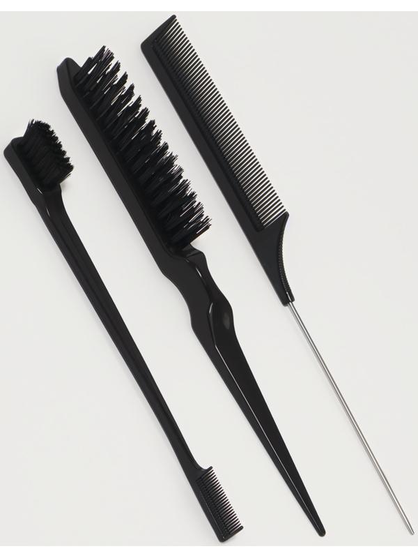 Набор расчёсок, 3 предмета: щётка, с хвостиком, мини-щётка, чёрный