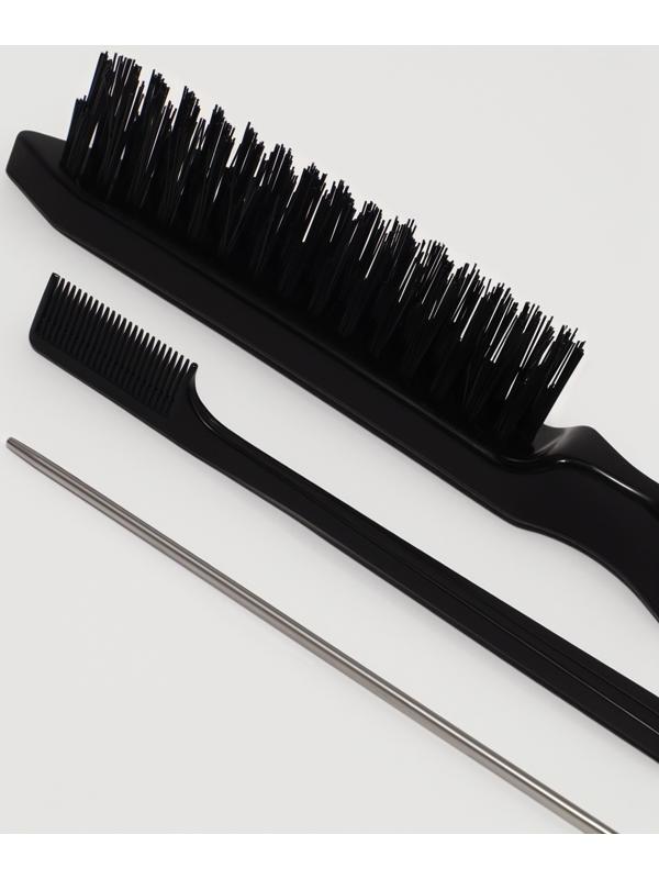 Набор расчёсок, 3 предмета: щётка, с хвостиком, мини-щётка, чёрный
