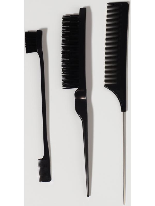 Набор расчёсок, 3 предмета: щётка, с хвостиком, мини-щётка, чёрный
