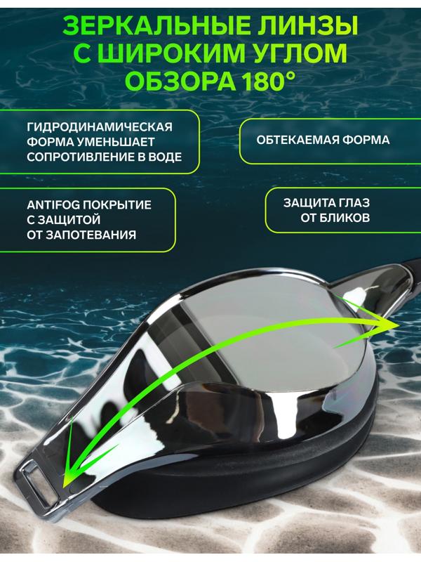 Очки для плавания ONLYTOP, набор носовых перемычек, чёрные, зеркальные