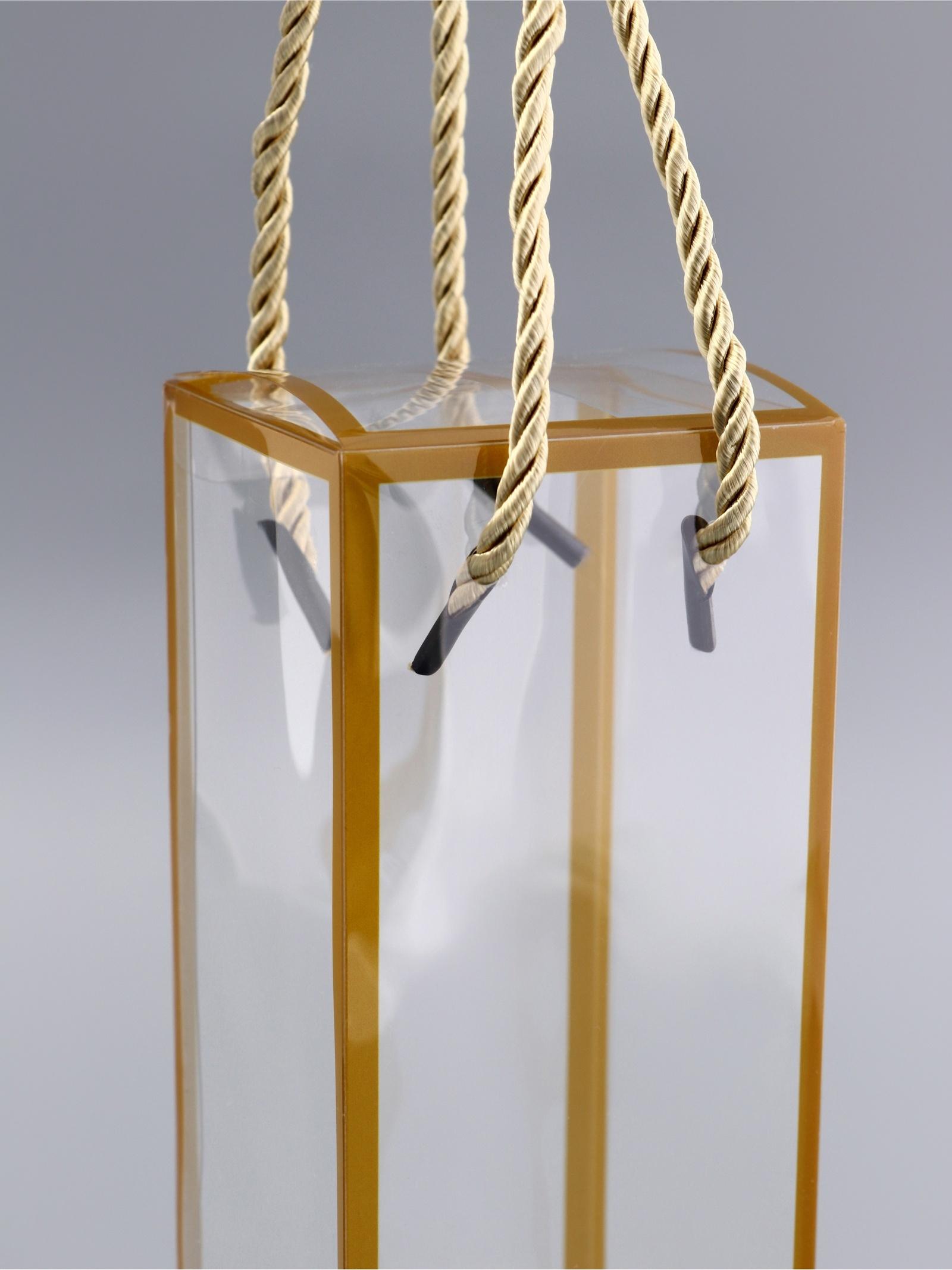 Коробка из PET с ручками, золотая, 7×7×21 см