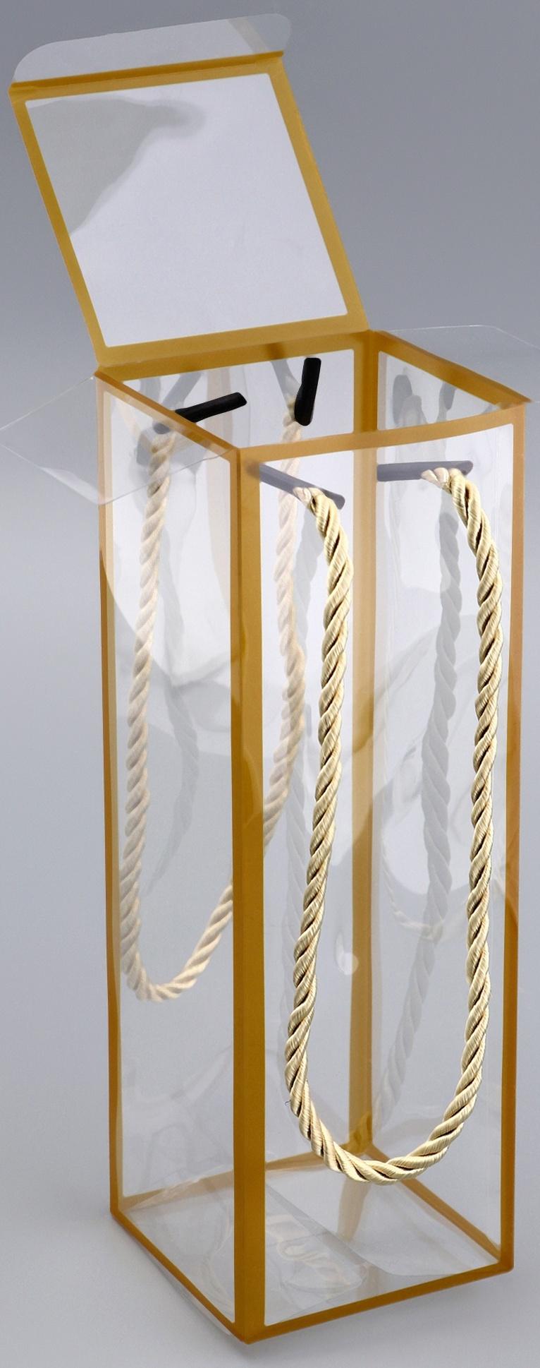 Коробка из PET с ручками, золотая, 7×7×21 см