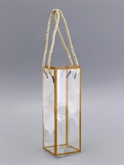 Коробка из PET с ручками, золотая, 7×7×21 см