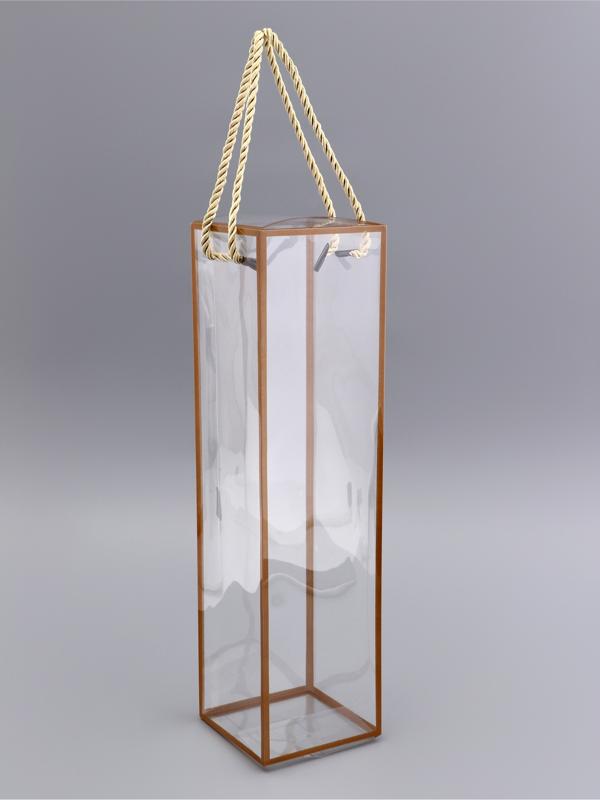 Коробка из PET с ручками, золотая, 9×9×34 см