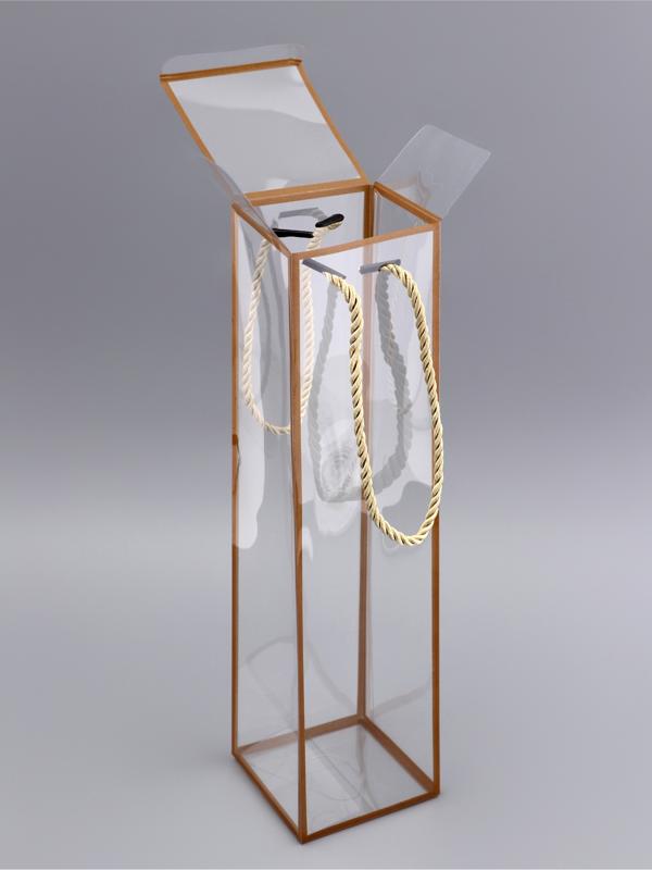 Коробка из PET с ручками, золотая, 9×9×34 см