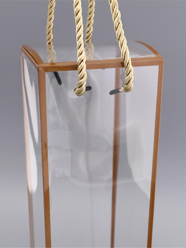 Коробка из PET с ручками, золотая, 9×9×34 см