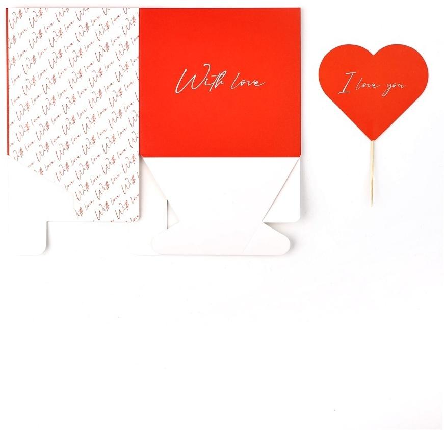 Коробка для цветов с топпером «Сердечко», 10 х 10 х 12 см