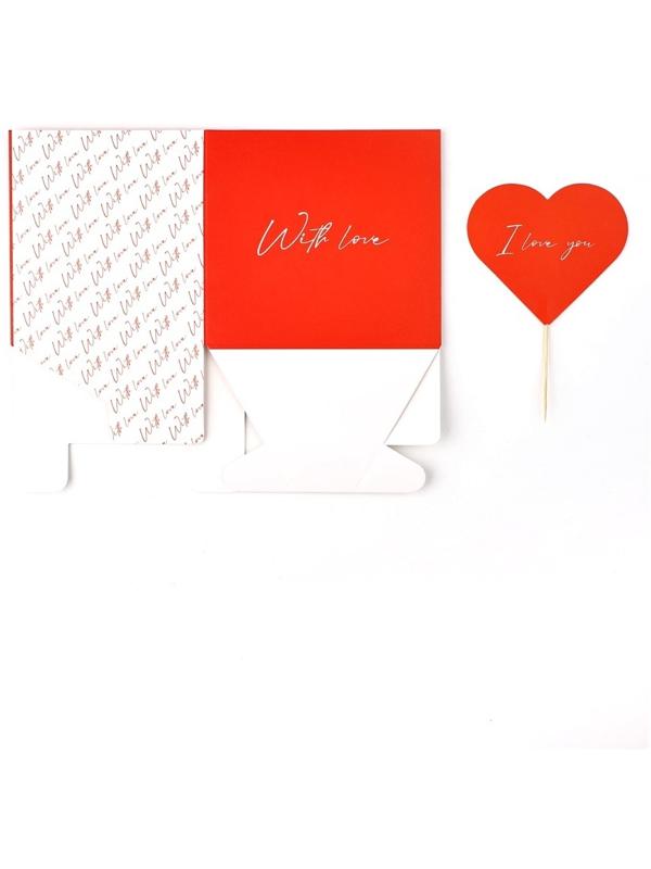 Коробка для цветов с топпером «Сердечко», 10 х 10 х 12 см