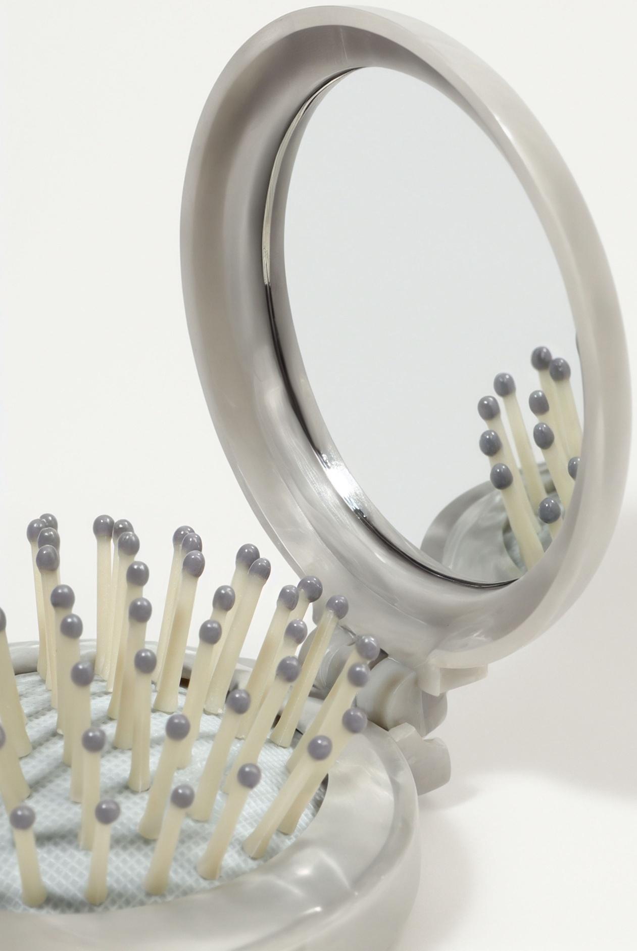 Расчёска массажная, складная, с зеркалом, d=7 см, серая