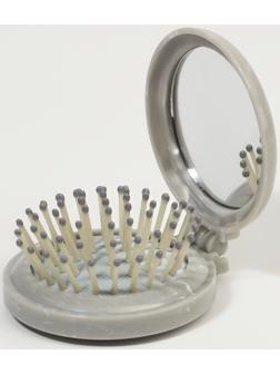 Расчёска массажная, складная, с зеркалом, d=7 см, серая