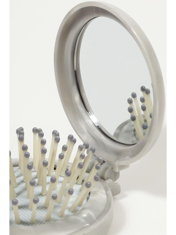 Расчёска массажная, складная, с зеркалом, d=7 см, серая