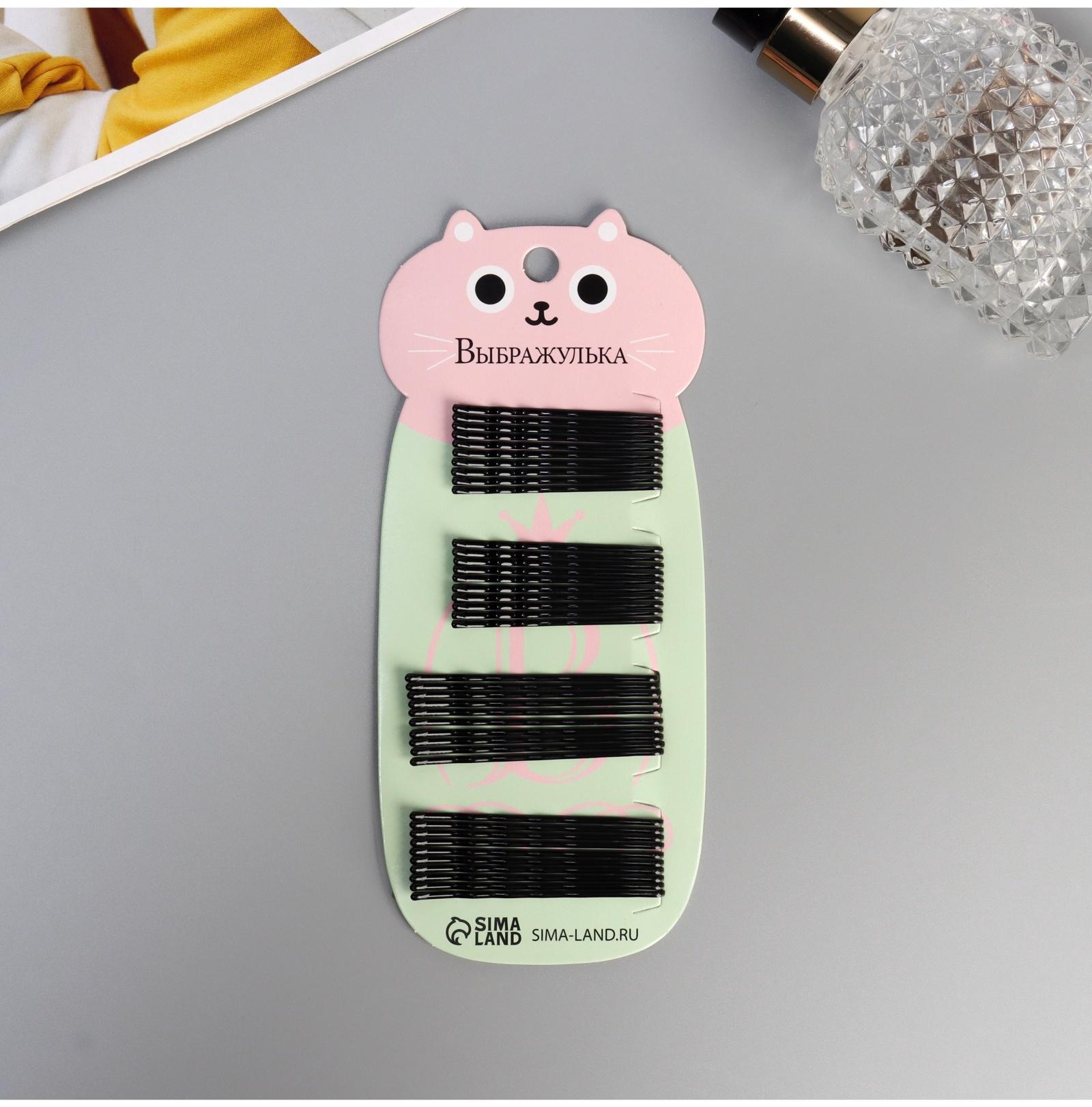 Невидимка для волос «Глория», набор 40 шт., котик, 5.5 и 4.5 см, чёрная