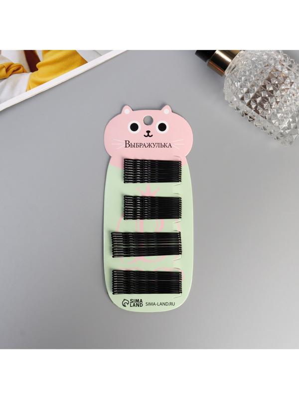 Невидимка для волос «Глория», набор 40 шт., котик, 5.5 и 4.5 см, чёрная