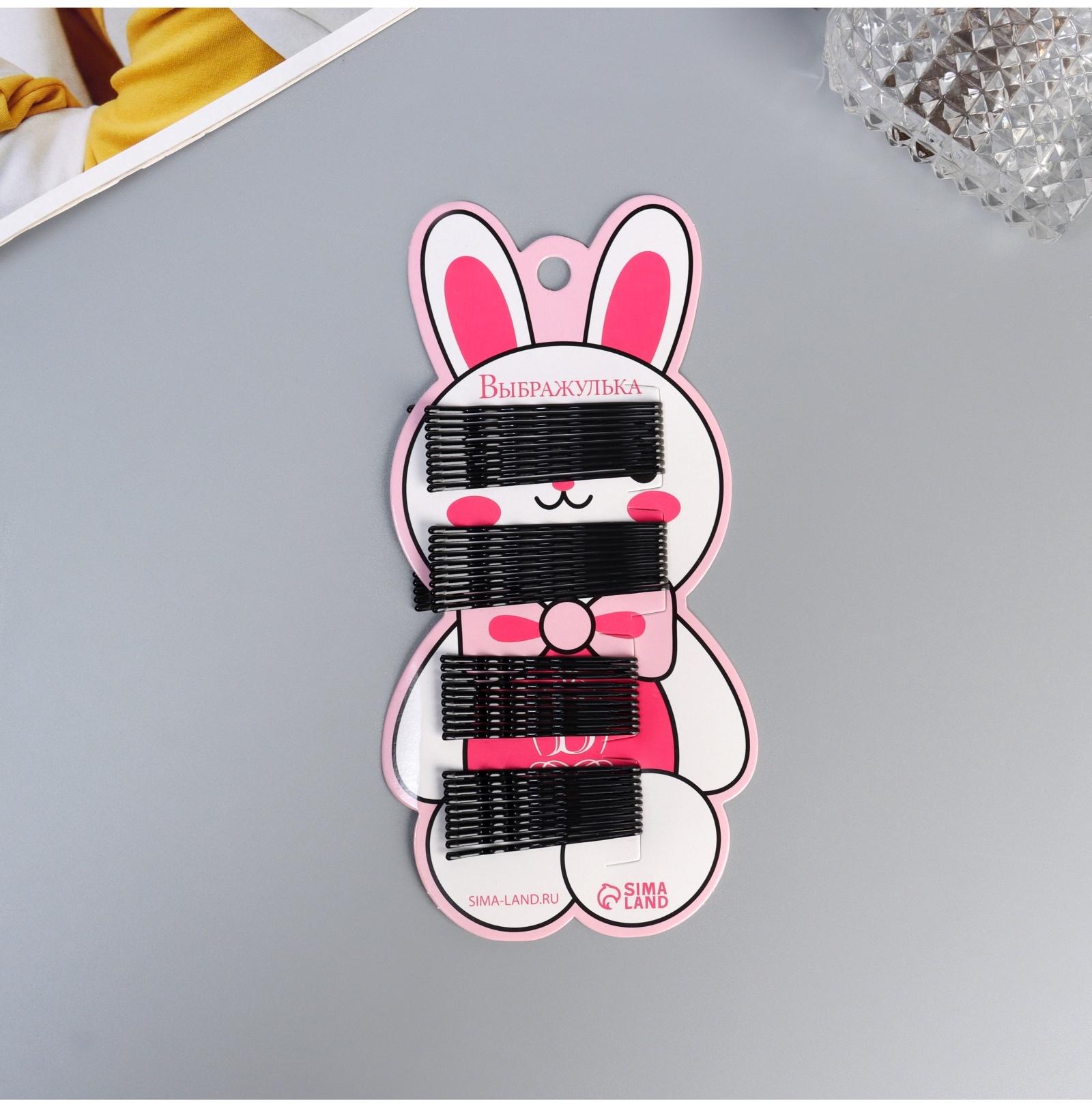 Невидимка для волос «Глория», набор 40 шт., зайка, 5.5 и 4.5 см, чёрная