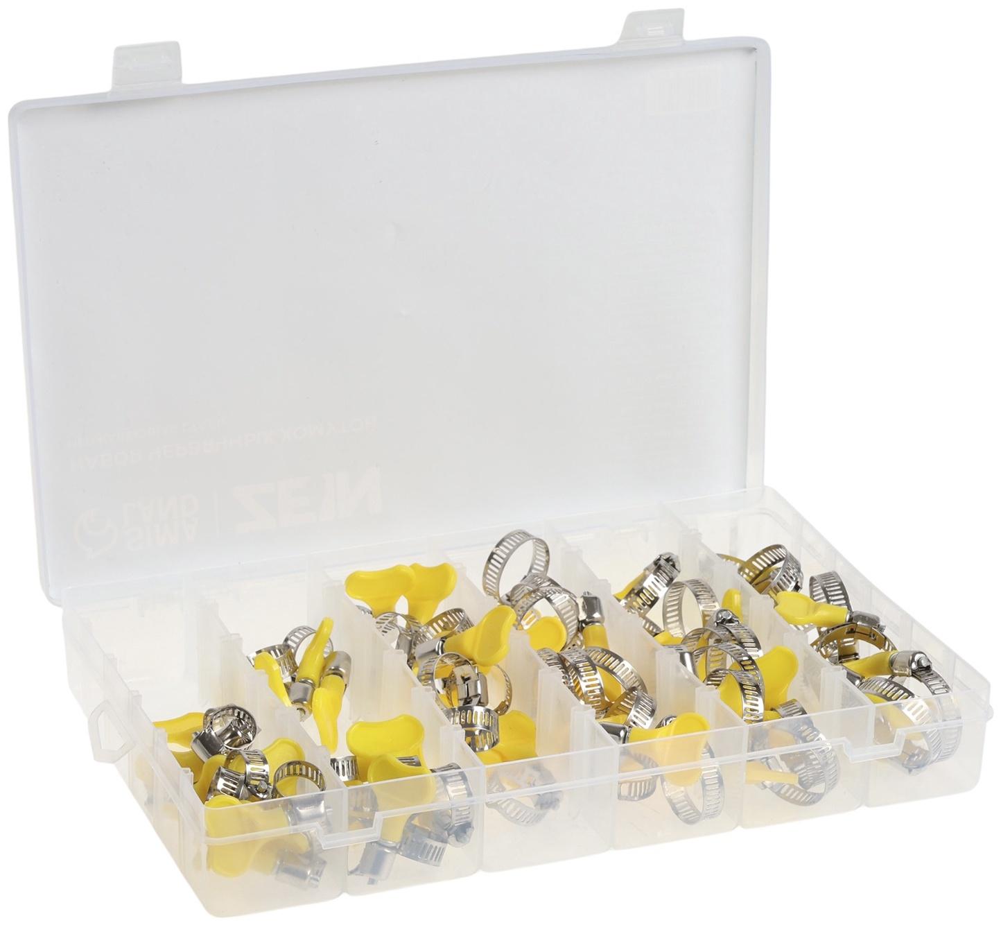 Набор червячных хомутов с «барашком» ZEIN engr, сквозная просечка, от 6 до 32 мм, 60 шт.