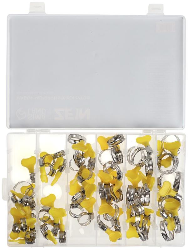 Набор червячных хомутов с «барашком» ZEIN engr, сквозная просечка, от 6 до 32 мм, 60 шт.