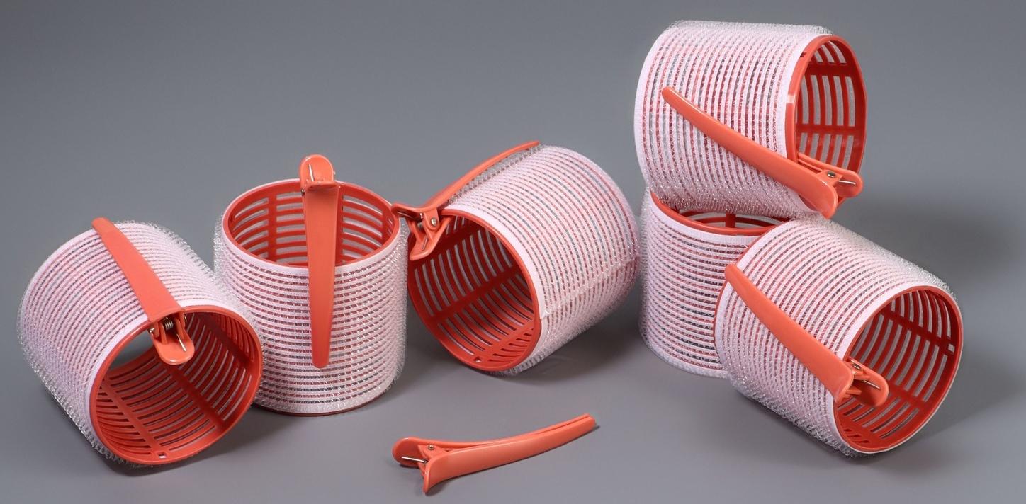 Бигуди «Липучка», с зажимами, d=6.5 см, 6 шт., персиковые