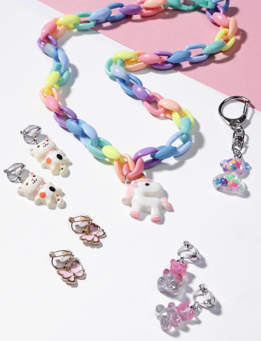 Набор детский «Выбражулька», 5 предметов: цепочка единорог, 3 пары клипс, брелок мишка