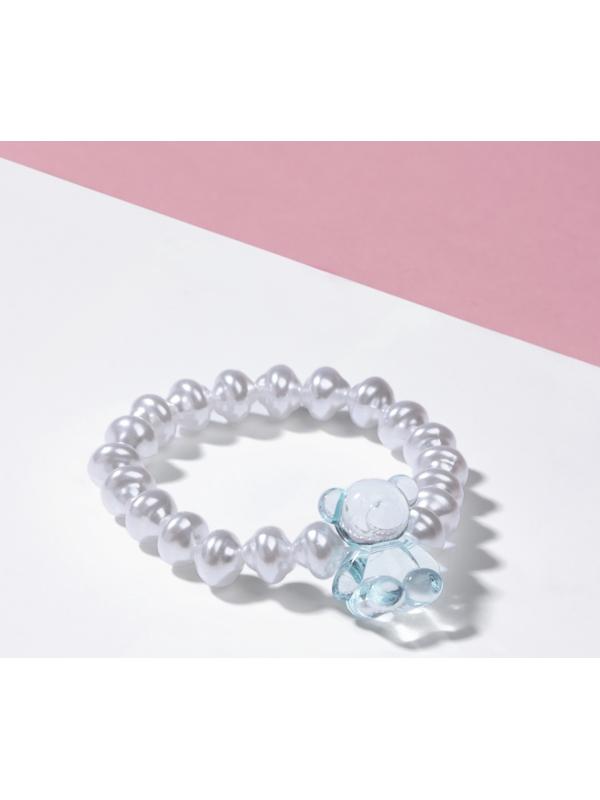 Браслет детский «Выбражулька» мармеладный мишка, жемчуг, белый с голубым