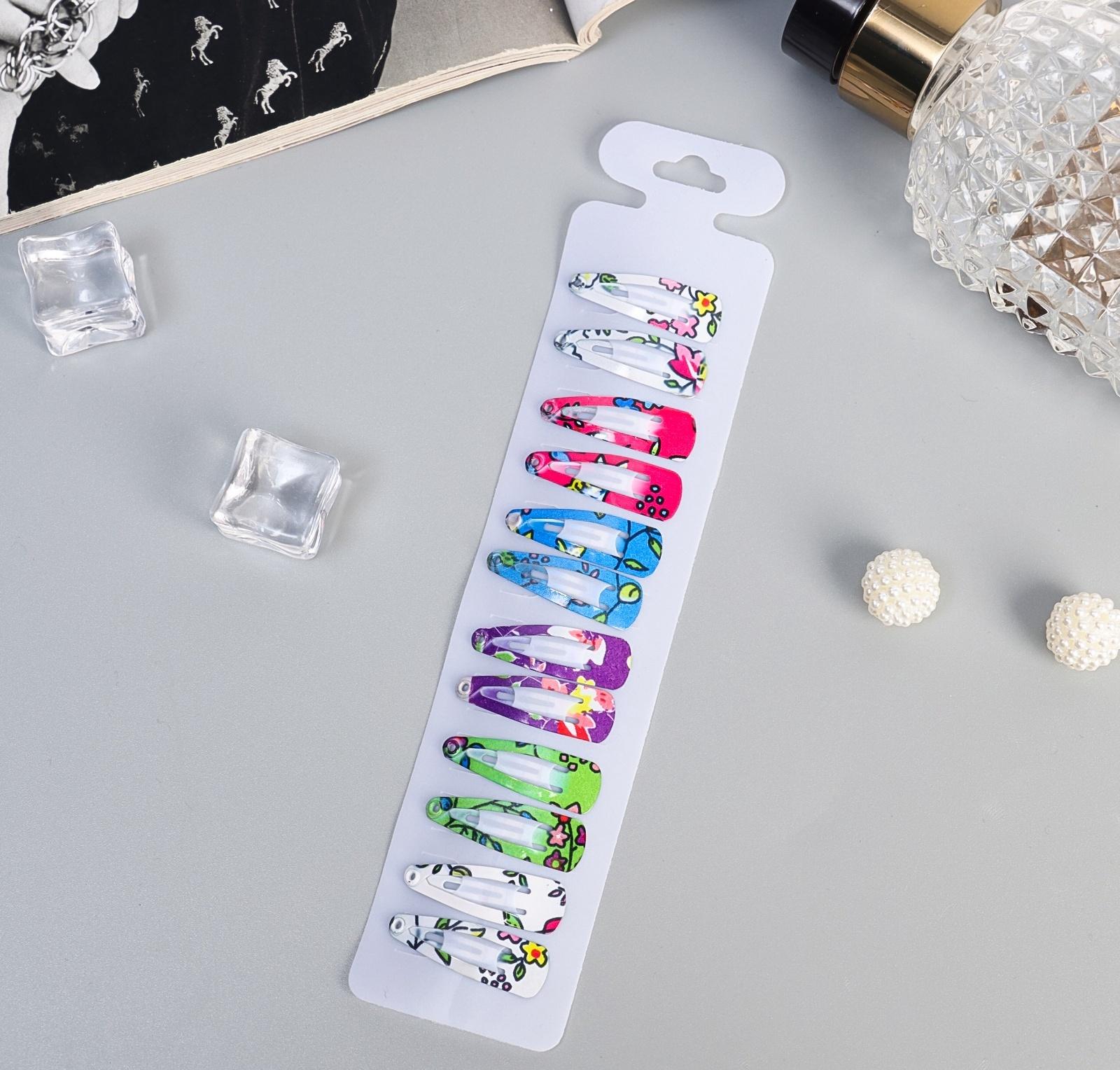 Невидимка для волос «Камилла», набор 12 шт., лето колор, 3 см, МИКС