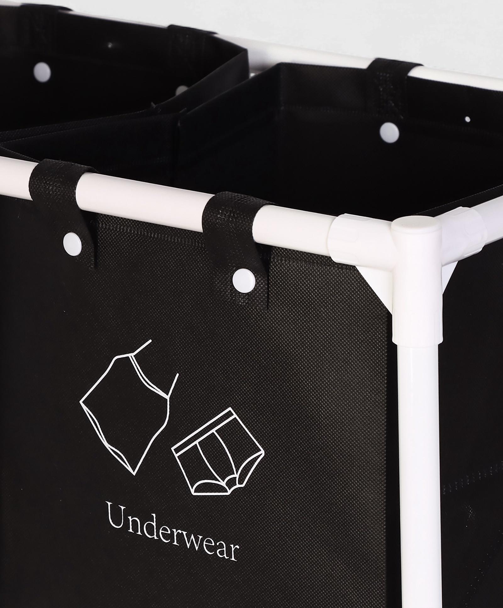 Корзина для белья складная Доляна, 56×39×95 см, чёрная, белая